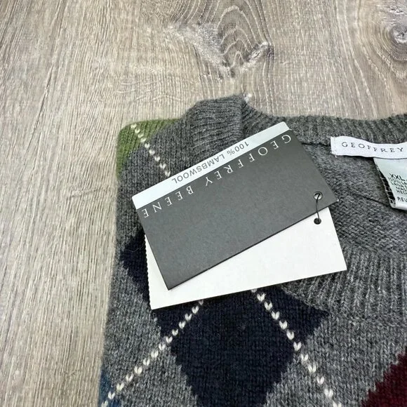NWT Geoffrey Beene Mens 025/DK Gray Argyle Lambswool Pullover Sweater Size XXL - Picture 5 of 9